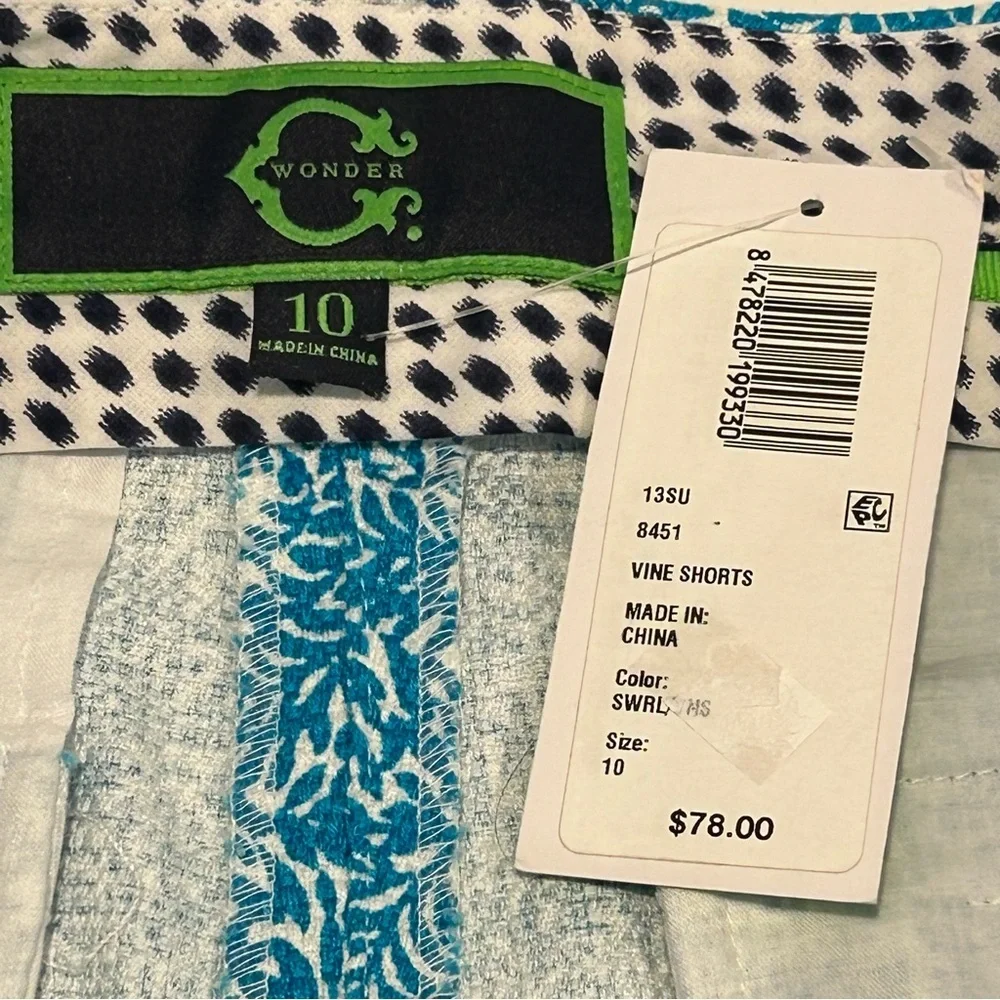 C Wonder Women’s Shorts, Turquoise & White Swirl, Boho, Cottagecore, Sz 10P NWT